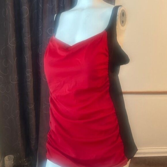 Lori Coulter Red Black Bra insert tankini, size 18 - Picture 1 of 6